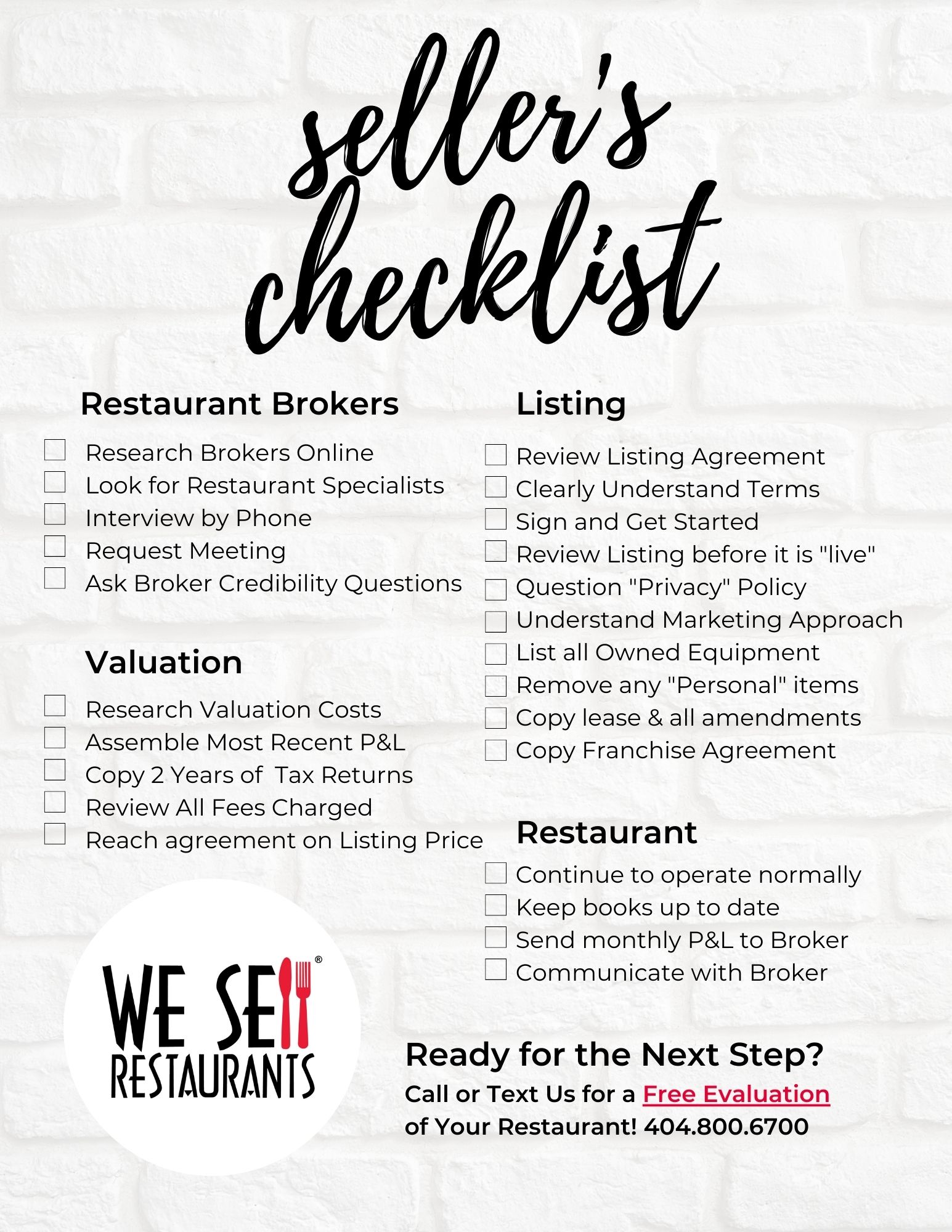 Restaurant Seller Checklist We Sell Restaurants